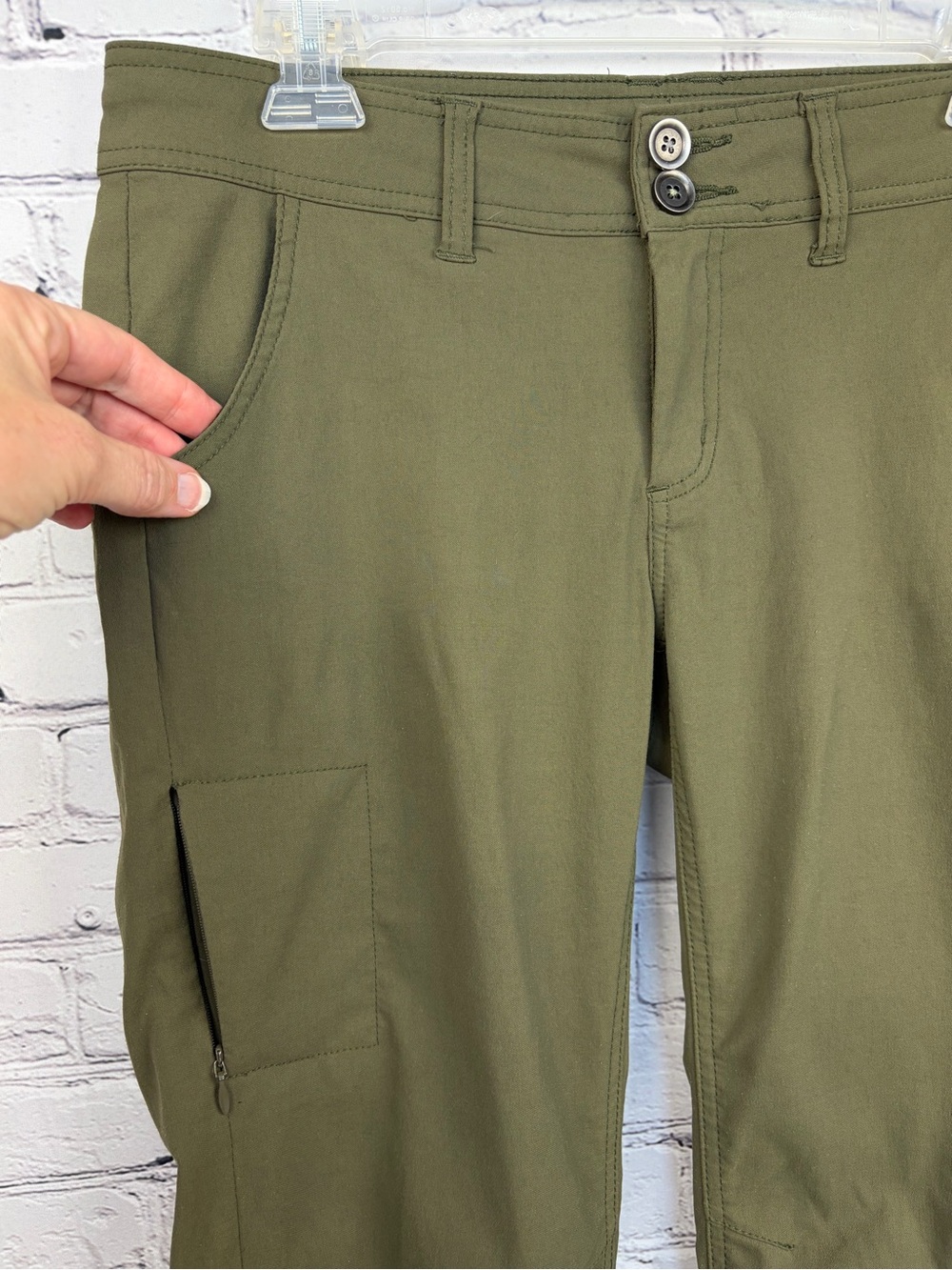 prAna Halle Outdoor Hiking Pants Roll Up Leg Olive Green Sz 6 - Picture 7 of 16
